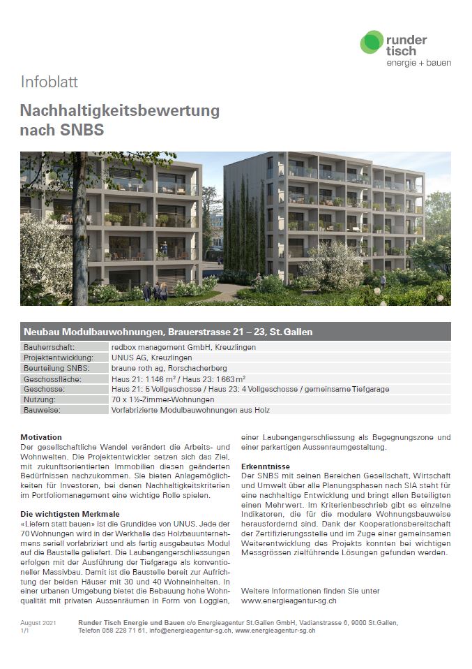 Nachhaltige Bauten nach SNBS